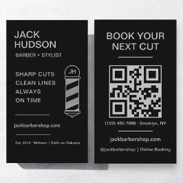 Black Silver Barbershop Friseur QR Code Visitenkarte