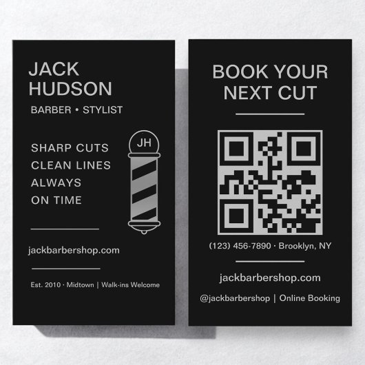 Black Silver Barbershop Friseur QR Code Visitenkarte