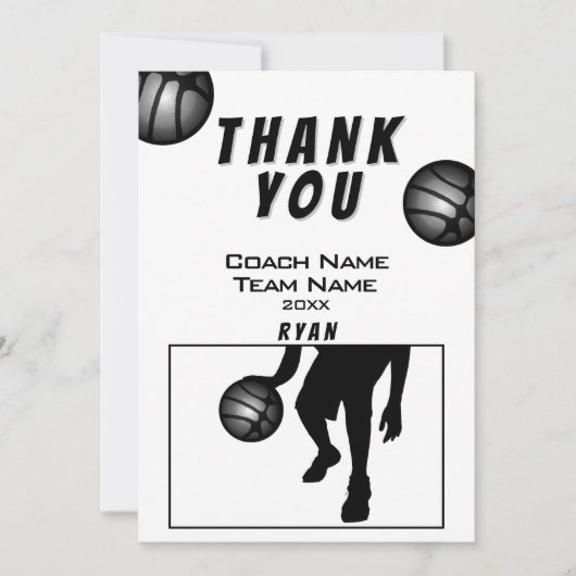 Black Silver Basketball Vielen Dank Coach Card Dankeskarte (Vorderseite)