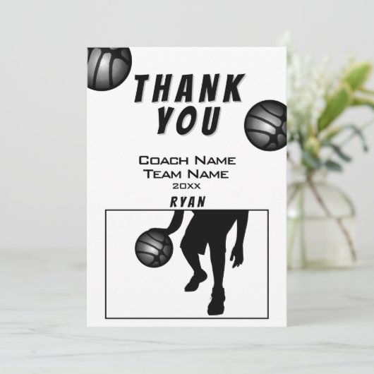 Black Silver Basketball Vielen Dank Coach Card Dankeskarte (Stehend Vorderseite)