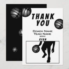 Black Silver Basketball Vielen Dank Coach Card Dankeskarte