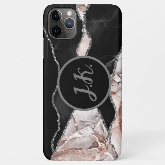 Black Silver Beruflich Marble Agate Glam Case-Mate iPhone Hülle (Rückseite)
