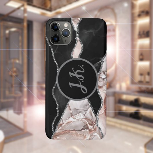 Black Silver Beruflich Marble Agate Glam Case-Mate iPhone Hülle