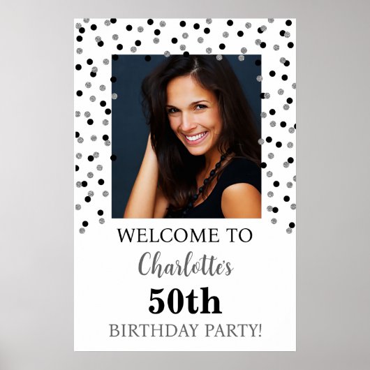 Black Silver Birthday Party Custom 20x30 Foto Poster (Vorne)