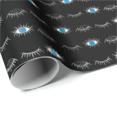Black & Silver Blue Evil Eye Eyelashes Nazar Mati Geschenkpapier (Rolleneckpunkt)