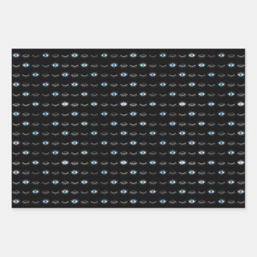Black & Silver Blue Evil Eye Eyelashes Nazar Mati Geschenkpapier Set (Vorderseite)