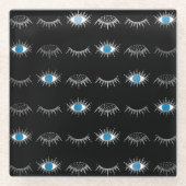 Black & Silver Blue Evil Eye Eyelashes Nazar Mati Glasuntersetzer (Vorderseite)