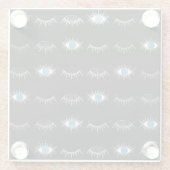 Black & Silver Blue Evil Eye Eyelashes Nazar Mati Glasuntersetzer (Rückseite)