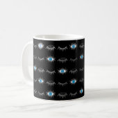 Black & Silver Blue Evil Eye Eyelashes Nazar Mati Kaffeetasse (Vorderseite Links)