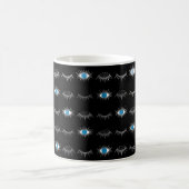 Black & Silver Blue Evil Eye Eyelashes Nazar Mati Kaffeetasse (Mittel)