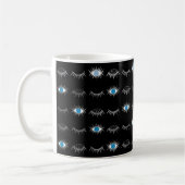 Black & Silver Blue Evil Eye Eyelashes Nazar Mati Kaffeetasse (Links)