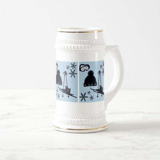 Black, silver & blue snow designs. bierglas (VorderseiteRechts)