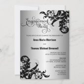 Black Silver Blüh Engagement Party Einladung (Vorderseite)