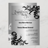 Black Silver Blüh Engagement Party Einladung (Vorne/Hinten)