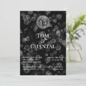 Black & Silver Bokeh Jubiläum Party Einladung (Stehend Vorderseite)