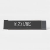 Black Silver 'Bossy Pants' Funny Puff Schreibtischnamensplakette (Vorderseite )
