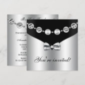 Black & Silver Bow Charm 16 . Geburtstag Einladung (Vorne/Hinten)