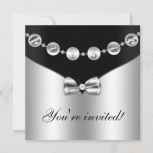 Black & Silver Bow Charm 16 . Geburtstag Einladung