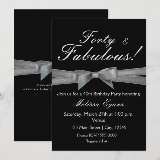 Black & Silver Bow Party Chic Event Einladung (Vorne/Hinten)
