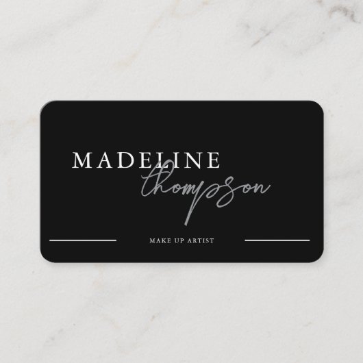 Black Silver Calligraphy Script QR-Code Visitenkarte (Vorderseite)