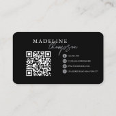 Black Silver Calligraphy Script QR-Code Visitenkarte (Rückseite)