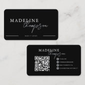 Black Silver Calligraphy Script QR-Code Visitenkarte (Vorne/Hinten)