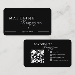 Black Silver Calligraphy Script QR-Code Visitenkarte