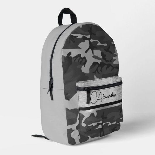 Black Silver Camouflage Glimmery Chic Personalisie Bedruckter Rucksack (Rückseitige Ecke links)