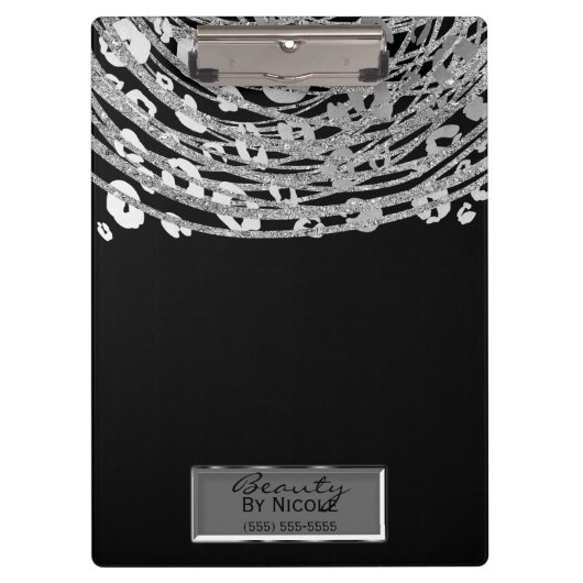Black Silver Cheetah Leopard Glam Personalisiert Klemmbrett (Vorderseite)