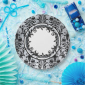 Black Silver Chic Damask Floral Wirbel personalisi Pappteller (Party)