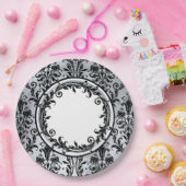 Black Silver Chic Damask Floral Wirbel personalisi Pappteller (Party)