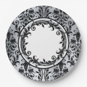Black Silver Chic Damask Floral Wirbel personalisi Pappteller (Vorderseite)