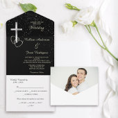 Black Silver Christlich Cross Foto Hochzeit All In One Einladung