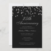Black & Silver Confetti 25. Hochzeitstag Einladung (Vorderseite)