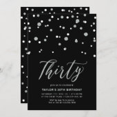 Black & Silver Confetti 30. Geburtstag Party Einladung (Vorne/Hinten)
