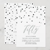Black & Silver Confetti 50. Geburtstagsparty Einladung (Vorne/Hinten)
