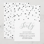 Black & Silver Confetti 60. Geburtstagsparty Einladung (Vorne/Hinten)