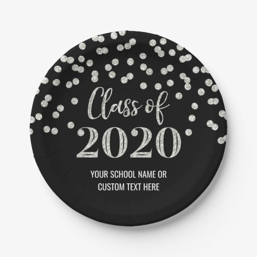 Black Silver Confetti Abschluss 2020 Pappteller (Vorderseite)