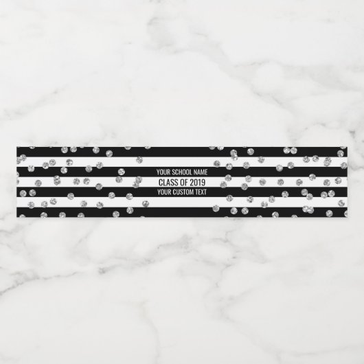 Black Silver Confetti Class of 2019 Abschluss Wasserflaschenetikett (Einzelnes Label)