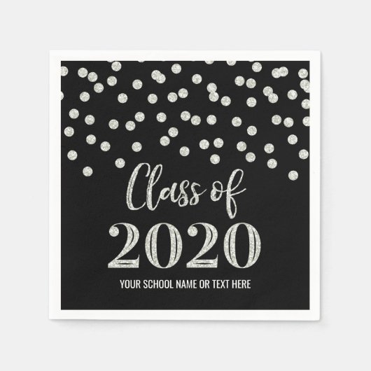 Black Silver Confetti Class of 2020 Abschluss Serviette (Vorderseite)
