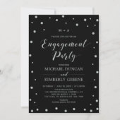 Black & Silver Confetti | Moderne Engagement-Parte Einladung (Vorderseite)