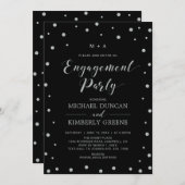 Black & Silver Confetti | Moderne Engagement-Parte Einladung (Vorne/Hinten)