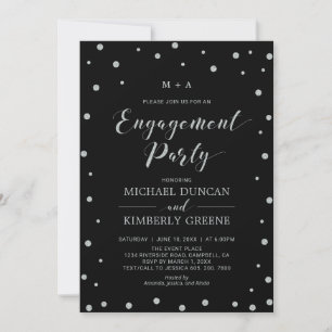 Black & Silver Confetti Moderne Engagement-Parte Einladung