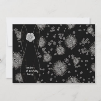 Black Silver Daisy Geburtstagsparty Einladung