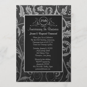 Black - Silver Damask 25. Geschäftsjubiläum Einladung