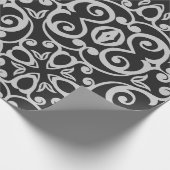 Black Silver DAMASK ELEGANT BIRTHDAY WEDDAY WRAP Geschenkpapier (Ecke)