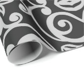 Black Silver DAMASK ELEGANT BIRTHDAY WEDDAY WRAP Geschenkpapier (Rolleneckpunkt)