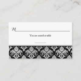 Black Silver Damask Platzkarte und Gefältmarke