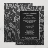 Black - Silver Damask Probe Dinner Einladung (Vorne/Hinten)