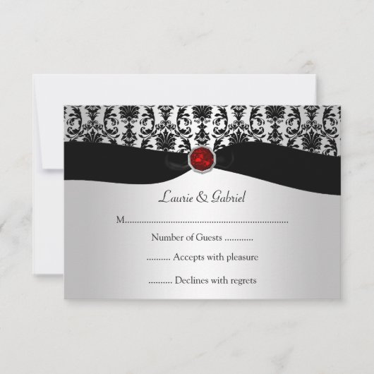 Black Silver Damask Red Jewel UAWG Einladung (Vorderseite)